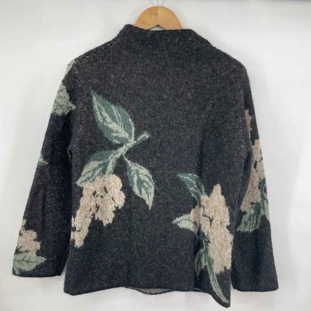Vince‎ Brushed Floral Alpaca-Wool-Blend Funnel Neck Sweater Women's Sz XS